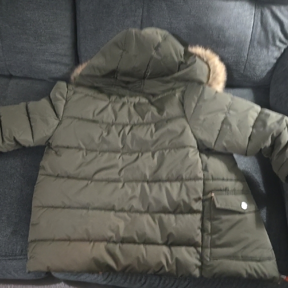 Toddler Olive Green Puffer Jacket with Orange Lining - Picture 3 of 3